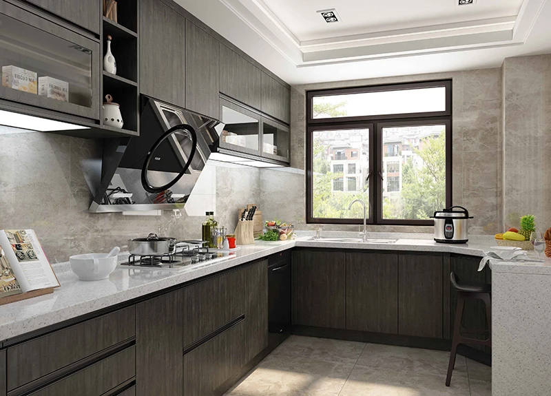 balck wood grain kitchen cabinet